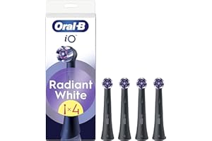 Oral-B Testine Di Ricambio iO Radiant White per Spazzolino Elettrico Oral B, 4 Testine Rotonde Autentiche Nere, con Setole Angolate e Setole Lucidanti