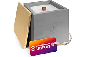 ‎MONSTER24 Monster24 Betonkerze Outdoor 15x15x15 cm mit Dauerdocht – Tischfeuer mit Bambusdeckel - Windfestes Gartenlicht, Gartenfackel für Terrasse Balkon - Beton Tischkerze wiederbefüllbar als Outdoor-Deko