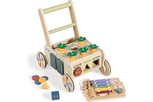 Bautia Wooden Baby Walker for 12 Months, Toddler Push Along Walker for 1 Year Olds Girls Boys Gifts, 8-in-1 Baby Activity Centre with Learning Toys