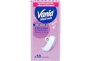 Vania | Serviettes Hygiéniques Maxi Nuit (10 pièces) – Serviettes plus fines à absorption rapide haute tolérance – Protection périodique avec forme anatomique extra longue