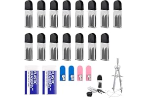 EIAIGKY 150 Pièces Mine de Compas 2mm 2B, Recharge pour Compas, Kit de Recharge Boussole avec 4 Taille-Crayons et 2 Gommes, Recharges de Mine de Compas, Mine Compas Professionnel pour Dessin Écriture Marquage