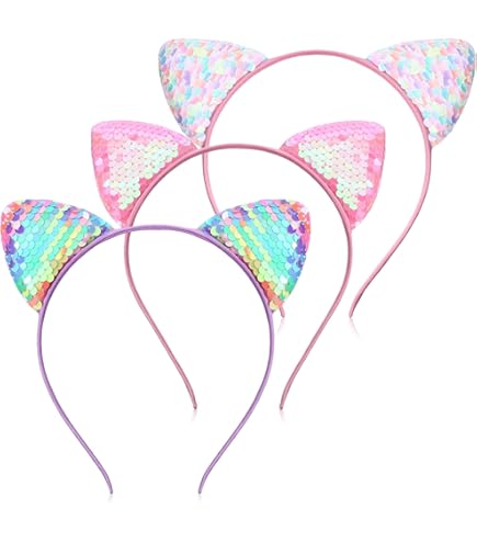 Serre-tête Oreilles De Chat Pailletées – Lot De 2 – Métal Léger – Pour Filles – Anniversaire, Cosplay Et Soirées Déguisées