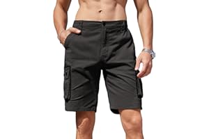Breampot Mens Cargo Shorts Casual Cotton Combat Shorts Multi-Pocket Elastic Waist Utility Work Shorts