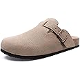 ODOLY Women's Suede Clogs Soft Cork Footbed Leather Mules Comfort Potato Shoes with Arch Support