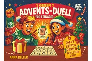 1 gegen 1 Advents-Duell für Teenager: 24 + 7 Stift & Papier Spiele für Zwei – Mitmach-Adventskalender zu Weihnachten | Perfektes Geschenk für Jugendliche, Freunde, Geschwister und Cousins (ohne Handy)