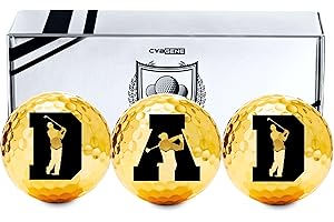 CybGene Dad Gifts Golf Balls Set of 3 for Golfer Dad, Husband, Golf Lovers from Daughter, Son, Wife, for Father's Day, Birthday, Retirement, Christmas - DAD Initial - Gold