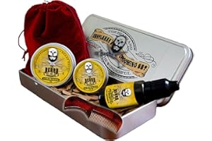 THE BEARD AND THE WONDERFUL Metal Tin Packed Beard Grooming Kit for Men - Set of 6 Pieces with Premium Care Essentials - Beard Wax, Beard Balm, Beard Oil, Beard Comb with Gift Bag - Lemongrass Scent