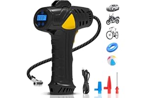 LVELFE Cordless Tyre Inflator Air Compressor,Digital Tyre Inflator,12V USB Rechargeable Battery,150PSI Pistol-Style Design,with LED Light and 3 Nozzle Adaptors,Car Pumps for Car Tyres,Motorcycle,Ball