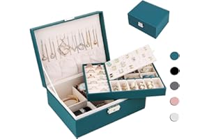 Homtibrm Jewellery Organiser Box for Women Girls, 2-Layer Large Jewelry Storage Case for Necklaces Rings Earrings Bracelets