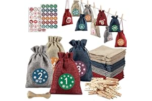 ‎GCCL 24 Adventskalender zum Befüllen 2024 mit 2 Stück 24 Adventszahlen Aufkleber, Adventskalender Weihnachtskalender Jutesäckchen, DIY Selberfülle Klein Weihnachtskalender Säckchen Kinder mit Zahlen