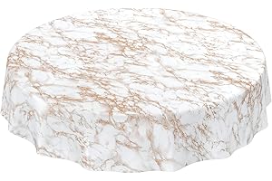 ‎ANRO ANRO Tischdecke Wachstuch abwaschbar Wachstuchtischdecke Wachstischdecke Marmor Gold Edel Rund 100cm