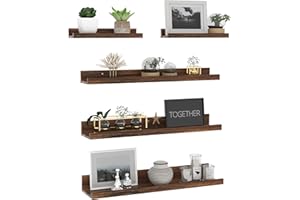 Giftgarden 60cm Estanteria Pared de Madera, Baldas Pared Marrón para Baño, Entrada Recibidor, Cocina, Salon-Juego de 5 con Diferentes Tamaños