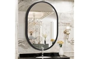 JJUUYOU Oval Mirror Black Metal Frame Bathroom Mirrors for Wall 40×30 CM Small Aluminum Alloy Mirror Decorative for Bathroom Living Rooms Bedroom Entryway Hallway Horizontal or Vertical Hanging