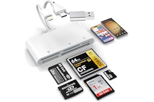ROCKETEK Lecteur de Carte mémoire 5 en 3, Adaptateur USB OTG Lightnin-Type C-USB A vers SD/TF/CF/Micro SD/XD/MS, Lecteur de Carte Multiple pour iPhone/iPad/Android/MacBook/PC avec Windows/Mac/Linux/Android