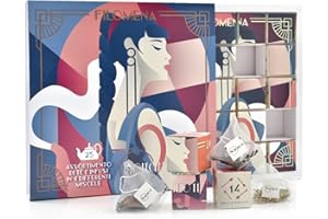 NOVECENTO TE' Novecento Tè® Filomena | Confezione Regalo Infusi e Tè | Assortimento Nero, Oolong, Verde Puro, Tisana Digestiva Zenzero Citronella - 25 Infusori Piramide