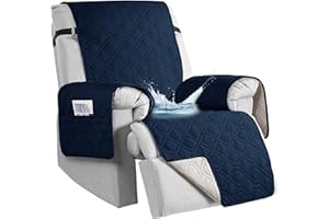 QQJIN 100% Waterproof Recliner Chair Cover with Pockets, Elastic Strap, Non-Slip Recliner Armchairs Covers, 1 Seat Anti-fouling Recliner Cover for Kids, Dogs, Pets,Blue,1 Seater