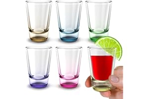 volila Bunte Shotgläser - 6 x 2,5 cl Kleine Schnapsgläser Set mit schwerem Boden - Ideale Tequila Gläser, Vodka Gläser, Pinnchen, Stamperlgläser für Schnaps, Jägermeister, Korn