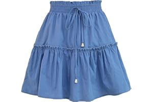 WHZXYDN Jupe Courte De Mode D'éTé Jupe De Couleur Unie éLastique Taille Haute pour Femmes