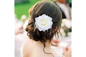 TseenYi White Rose Flower Hairclip Headpiece Large White Flower Hair Clip White Floral Clip Boho Rose Hairpin Brooch Bridal Wedding Headpiece Head Clip Two Way Jewelry for Women and Girls