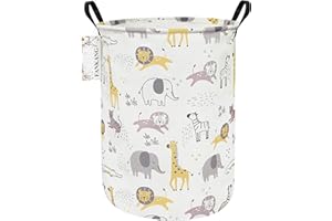 FANKANG Grand panier à linge pliable en toile pour chambre d'enfant, jouets, crèche, maison, panier cadeau, bureau, chambre à coucher, vêtements (motifs d'animaux mignons rondes)