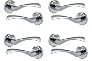 XFORT® 4 Pack Elegante maniglia interna per porte a leva su Rose, maniglie Rennes in finitura cromata lucida, utilizzata con una chiusura standard, Mortice o serratura da bagno.