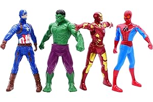 FISAPBXC Super-Hero Figure Modèle, 4 PCS Super-Hero Jouet Statue PVC Anime Figurine Collectibles Jouet Animations Personnage Modèl Desktop Ornements Statue Enfants Adulte Cadeaux Anniversaire (18CM)