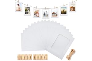 guangyuan Pack of 20 Photo Bags for Hanging, Cardboard Photo Frame, Paper Photo Frame, 10 x 15 cm, Garland, Photos, Self-Adhesive Picture Frames for Photo, Net, Classroom (White)