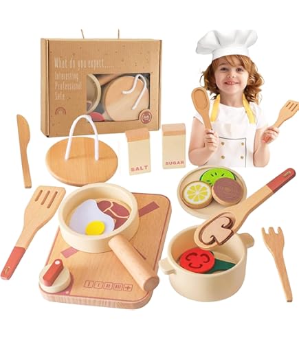 Bambino Anni Set Cucina Giocattolo In Legno Pezzi Con