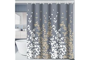 IGINOA Duschvorhang 180x200 Antischimmel Badevorhang Shower Curtains Wasserdicht Blumen mit ösen Motiv Schimmelresistent Gold Grau Badewanne Vorhang Pflanzen Waschbar Muster Duschborhang