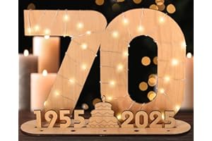 Giftota 2025 Originale Libro degli Ospiti in Legno per Uomo e Donna - 70 Anni Regali Creativi in Denaro - Regalo di Compleanno in Legno per Il 70° Anniversario con Luci LED - DIY Decorazioni in Legno