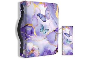 Hobbspring 1pc Butterfly Large Bible Covers 20.3x28.5x5.9cm PU Leather Bible Case with Bookmark Purple Marble Texture Bible Carrying Case for Women Men Christian Bible Note Books Carrying Accessories