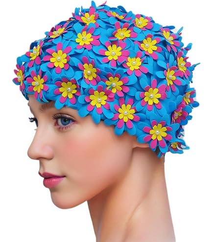 Isla Floral Cappello Da Nuoto Donna Retrò Con Fiore 3D - Rosa Pastello Taglia Unica Vintage Per Piscina E Spiaggia - 2