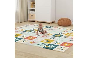 Dripex Baby Play Mat, 197×177×1.5cm Large Foam Crawling Playmat, Extra Thick Folding Reversible Waterproof Non Toxic Portable Floor Mat with Letters and Numbers for Baby