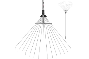 KOTARBAU® Lövräfsa - med Skaft - Justerbar Lövräfsa - Stål - Arbetsbredd 19-64cm - Räfsa Med Metallskaft - Silver - Metallräf