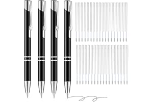 FANNAS Stylo Bille, Lot de 4 Stylo Noir avec 36 Recharge de Rechange (1,00 mm), écrire en Douceur, Stylo Roller Rechargeable pour l'Ecole et au Bureau, Encre Noire à Séchage Rapide