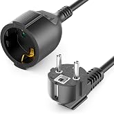 deleyCON 2 m Extension Cable with Type F Plug (CEE 7/7) at 90&deg; Angle to Socket (CEE 7/3) with Contact Protection, for TV, PC,
