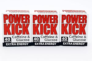 EPISHED Powerkick Caffeine & Glucose Supplements – 40 Count (3 Packs, 120 Count Total) | Fast Energy Boost | Supports Alertness & Focus | Glucose Energy Tabs for Sport, Study, Work, and Travel