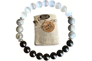 World Goblins - Pulsera Elástica en Piedra Natural de 8mm, Piedra Luna, Turmalina Negra y Labradorita - Protección, Sanación y Conexión a Tierra. Hombre y Mujer. Regalo Original (CONEXIÓN-TIERRA)