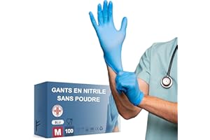 STONE&STONE S&S Medical 100 Gants NITRILE jetables résistants sans poussière Dispositif médical hypoallergéniques sans latex | Médecins Chef Esthéticiens Tatoueurs Usage alimentaire Différentes tailles (Bleu, M)