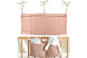 Naapesi Bolso Colgante para Cama de Bebé, Organizador Colgante para Pañales, Organizador de Cuna Bolsa de Almacenamiento con Dos Bolsillos Grandes, para Juguetes PañAles Ropa (rosa)