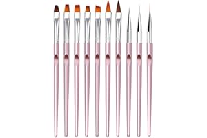 10 Pezzi Pennelli Unghie Gel Professionali per Nail Art Oro Rosa, LEA-SHALL Pennello Ricostruzione Liner/Piatto/Rotondo/Acrilico/Angolo Set Pennellino Sottile Semipermanente Penna Fini