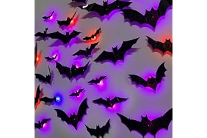 Halloweendekoration, 24 stycken LED-fladdermusdekoration, halloween dekoration 3D LED fladdermuslampor lila, inomhus utomhus trädgårdsdekorationer, fönster, väggklistermärken, festdekoration