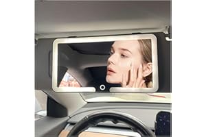 DSXVJHD Car Vanity Mirror with LED Light, Sun Visor Makeup Mirror with 3 Dimmable Modes, Touch Control, Rechargeable, Portable Travel Car Interior Sun Visor Mount