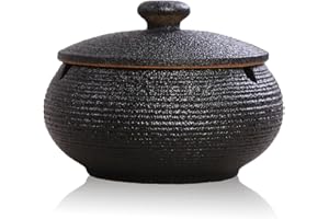 KAKBRT Cendrier Coupe-vent, Imperméable et Inodore, Cendrier Facile à Nettoyer, avec Couvercle en Céramique, Robuste et Durable, Rétro et Beau, Peut Être Utilisé Comme Décoration (A)