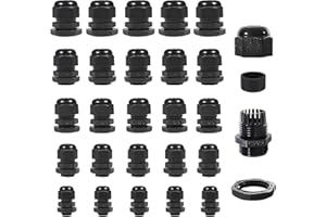Sheryl&Rain 50 Pcs Waterproof Cable Glands M12, M16, M18, M20, M25, IP68 Adjustable 3-16mm Cable Connectors, Nylon Cable Gland, Wire Connector, Wire Protector (Black)