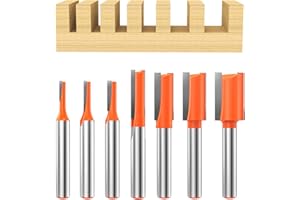 AKYLIN Lot de 7 Fraises Droite Defonceuse à Tige de 6 mm, Fraise droite à queue, Diamètre de Coupe 3/4/5/6/8/10/12 mm, Fraise Droite pour le Travail du Bois