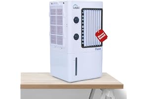 HAVAI Nano Table Cooler Portable Cooler Vertical Blower Single Person Use 7 Litre Tank Capacity, Ice Box, 2 Feet Air Throw, 1 Year Warranty 3 Speed Control White And Black