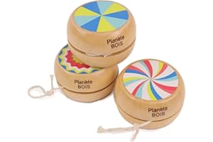 PLANETE BOIS Yoyo-Da Collezionare-030145Y-1 pezzo-Modello Casuale-Legno-Gioco per Bambini-Ricreazione-Vintage yo-6 cm x 6 cm-A Partire dai 3 Anni, Multicolore, 030145Y