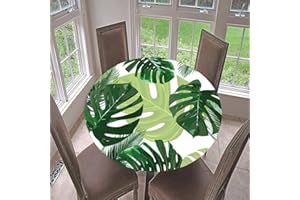 Lukery Nappe Ronde avec Bord Élastique, Nappe de Table Essuyable Anti-Taches, Végétaux Nappe Bord Ajustable pour Cuisine Jardin Exterieur Restaurants (Diamètre 150cm,Vert)