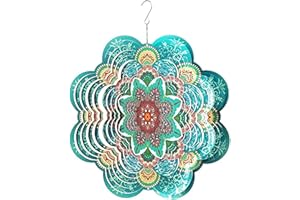 FONMY Stainless Steel Wind Spinner-3D Indoor Outdoor Garden Decoration Crafts Ornaments 12Inch Multi Color Mandala Flower Wind Spinners…